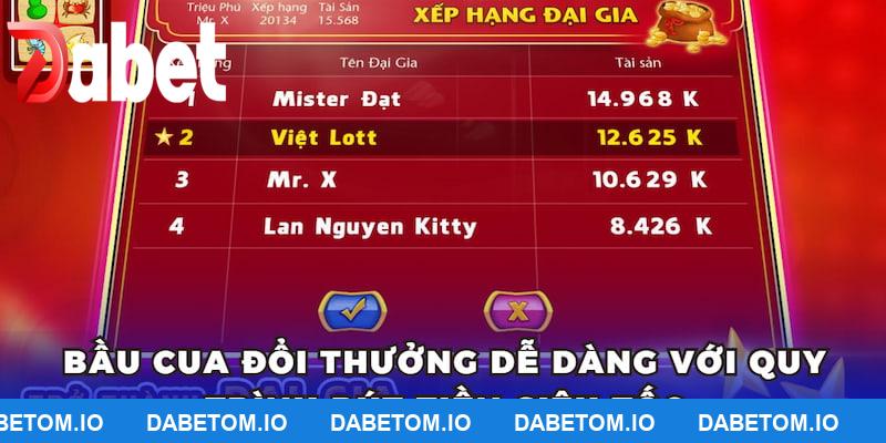 Bầu Cua đổi thưởng dễ dàng với quy trình rút tiền siêu tốc tại DABET